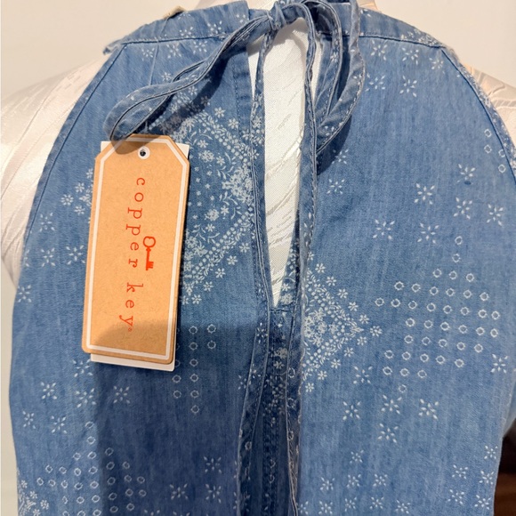 Copper Key Blue Patterned Tank Top Handkerchief pattern - Picture 3 of 6